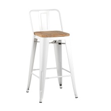 Полубарный стул Tolix со спинкой белый + светлое дерево YD-H675E-W YG-14