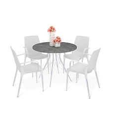 Обеденная группа Sheffilton SHT-DS200 мрамор премиум темный/хром лак/белый 8226017701