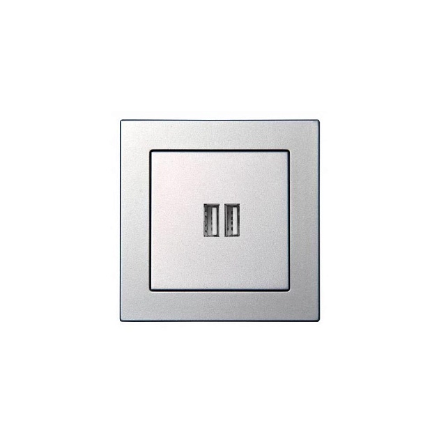 Розетка 2xUSB Liregus Epsilon серебро 28-1857 Фото № 1