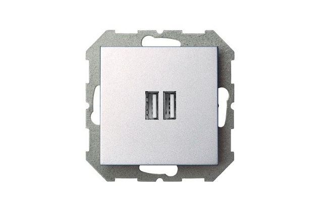 Розетка 2xUSB Liregus Epsilon серебро 28-1857 Фото № 5
