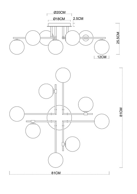 Потолочная люстра Arte Lamp Gemini A2243PL-8BK Фото № 2