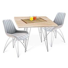 Обеденная группа Sheffilton SHT-DS115 серое облако/хром лак/дуб сонома светлый 6624835301