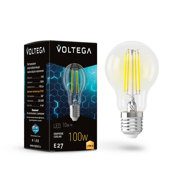 Лампа светодиодная Voltega E27 9W 2700K прозрачная 7227 изображение 2 Лампа светодиодная Voltega E27 9W 2700K прозрачная 7227 Фото № 2
