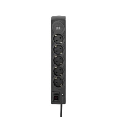 Фильтр сетевой 5 гнезд, 5м, 3х1,5мм², с автовыкл, 2 USB, черный KRANZ 13-4703 2