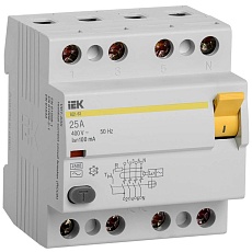Выключатель дифференциальный (УЗО) ВД1-63 4Р 25А 100мА IEK MDV10-4-025-100