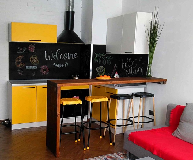 Барный стул Sheffilton SHT-S48 пластиковый желтый/черный муар 0434769701 Фото № 4