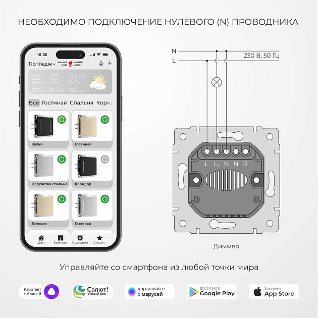 Умный сенсорный диммер (дымчатый) W3443141/ a069766 Фото № 2