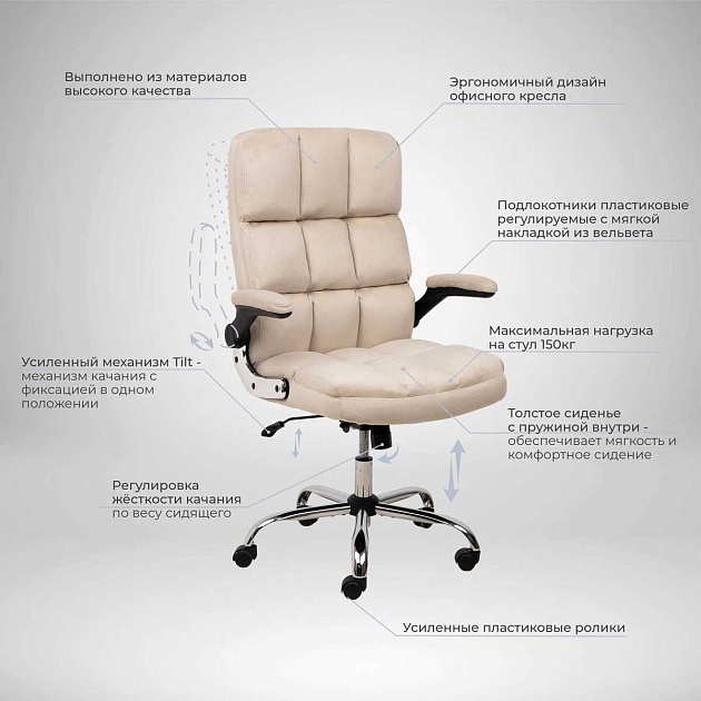 Кресло руководителя AksHome Caesar светло-бежевый, велюр 86354 изображение 3 Кресло руководителя AksHome Caesar светло-бежевый, велюр 86354 Фото № 3