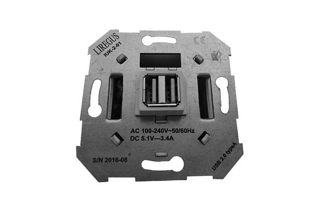 Розетка 2xUSB Liregus Epsilon белый 28-0352 Фото № 4