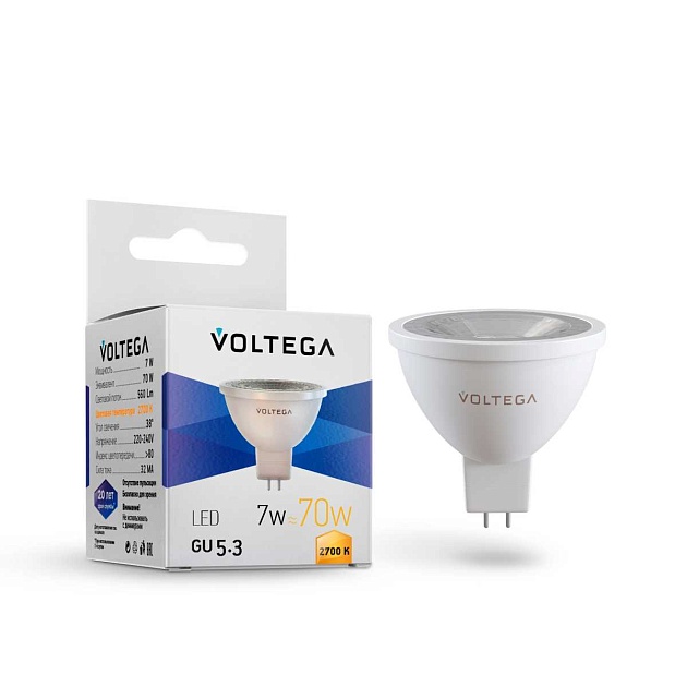 Лампа светодиодная Voltega GU5.3 7W 2700K прозрачная 7258 Фото № 1