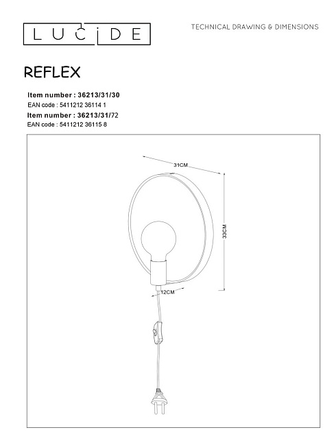 Бра Lucide Reflex 36213/31/72 изображение 2 Бра Lucide Reflex 36213/31/72 Фото № 2