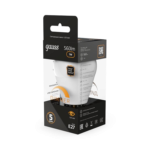 Лампа светодиодная Gauss E27 6.5W 3000K матовая 105102107 Фото № 8