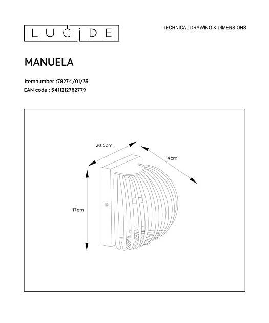 Настенный светильник Lucide Manuela 78274/01/33 Фото № 2