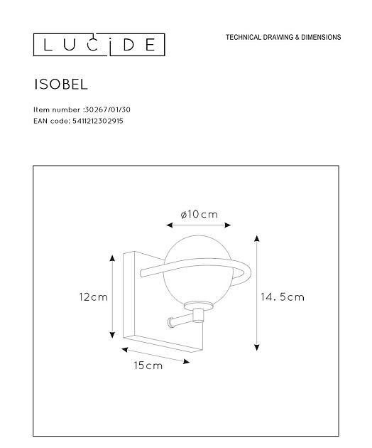 Бра Lucide Isobel 30267/01/30 изображение 2 Бра Lucide Isobel 30267/01/30 Фото № 2
