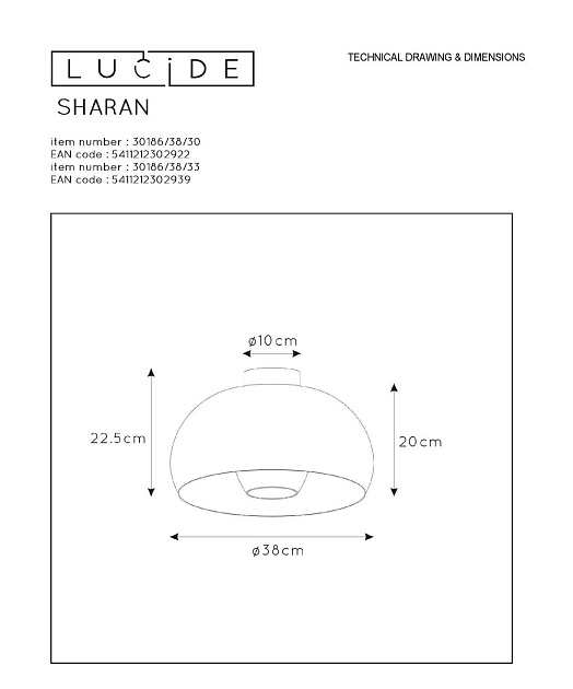Потолочный светильник Lucide Sharan 30186/38/30 Фото № 2